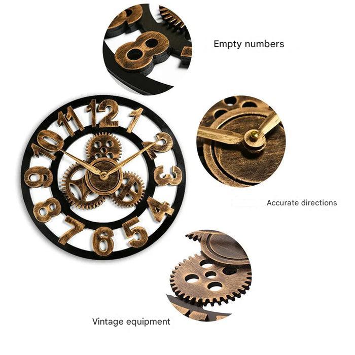 Retro Industrial Wooden Wall Clock – Ironwood-Brown-Black-State of Style