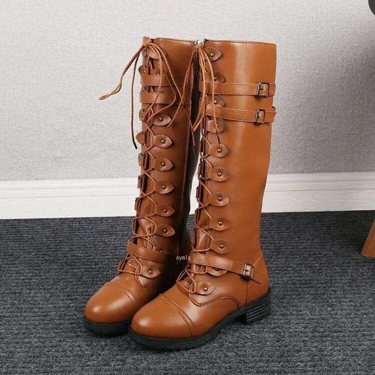 Retro Lace-Up Boots with Buckle - Elora-Yellow-5-State of Style