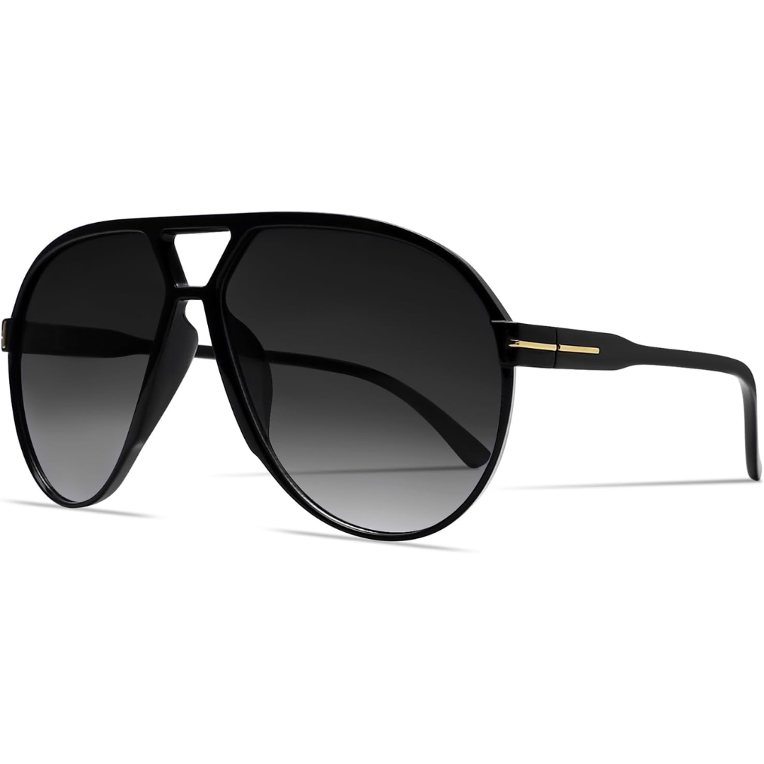 Retro Oversized Aviator Sunglasses - Amara-Black-Black-State of Style