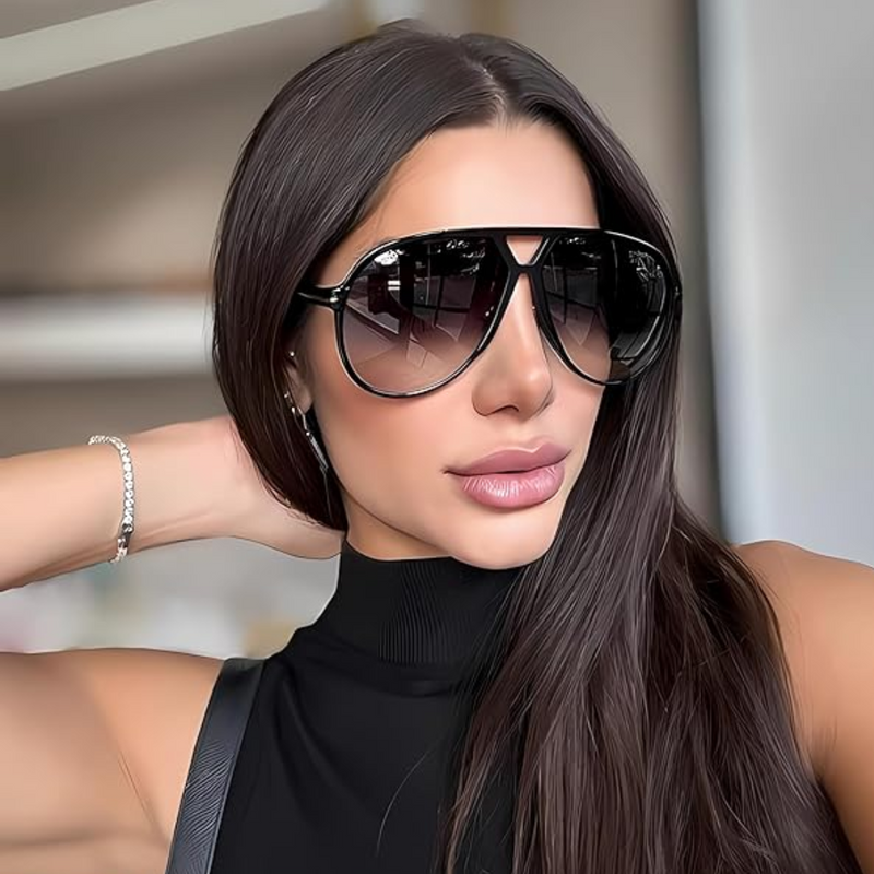 Retro Oversized Aviator Sunglasses - Amara-Black-clear-State of Style
