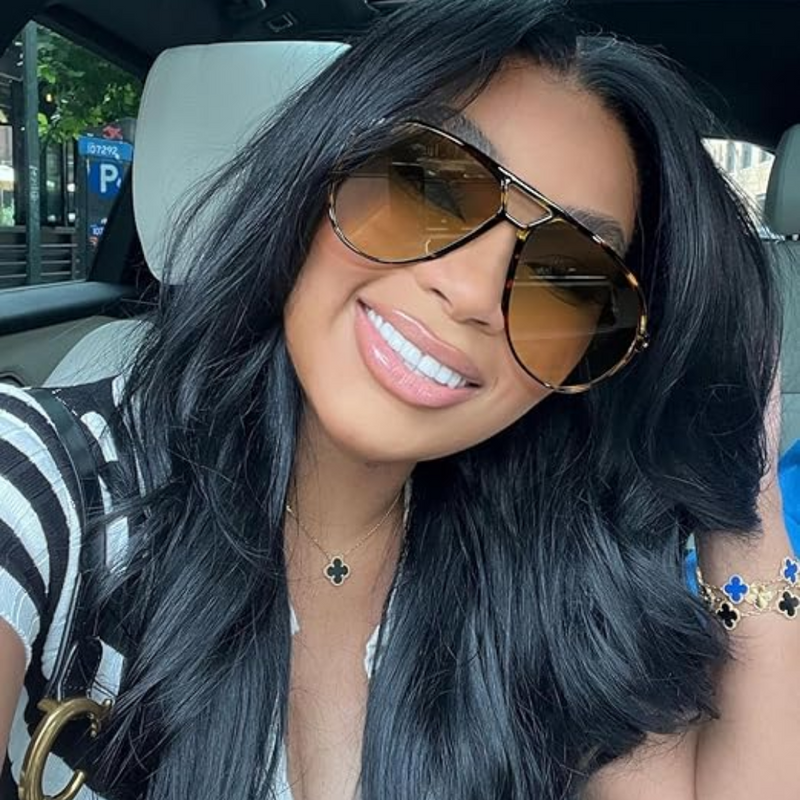 Retro Oversized Aviator Sunglasses - Amara-Black-clear-State of Style