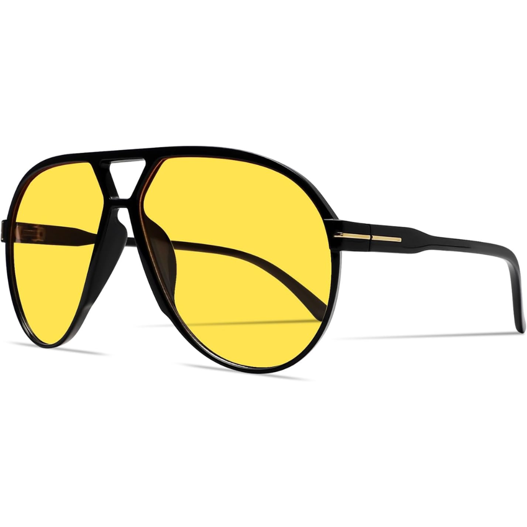 Retro Oversized Aviator Sunglasses - Amara-Black-Yellow-State of Style