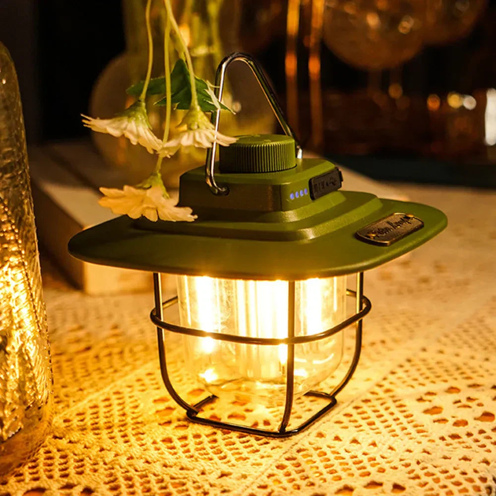 Retro Rechargeable LED Camping Lantern - NostalgiaGlow-Olive Green-State of Style