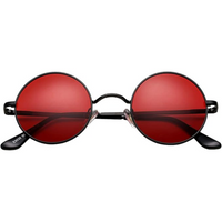 Retro Round Polarised Sunglasses - Lennon-Black/bright red-State of Style
