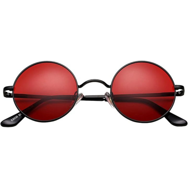 Retro Round Polarised Sunglasses - Lennon-Black/bright red-State of Style