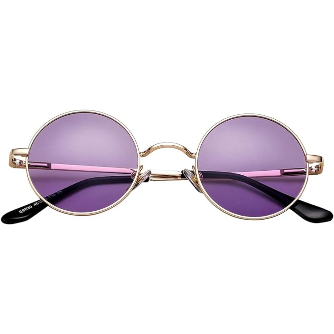 Retro Round Polarised Sunglasses - Lennon-Gold/Clear Purple-State of Style