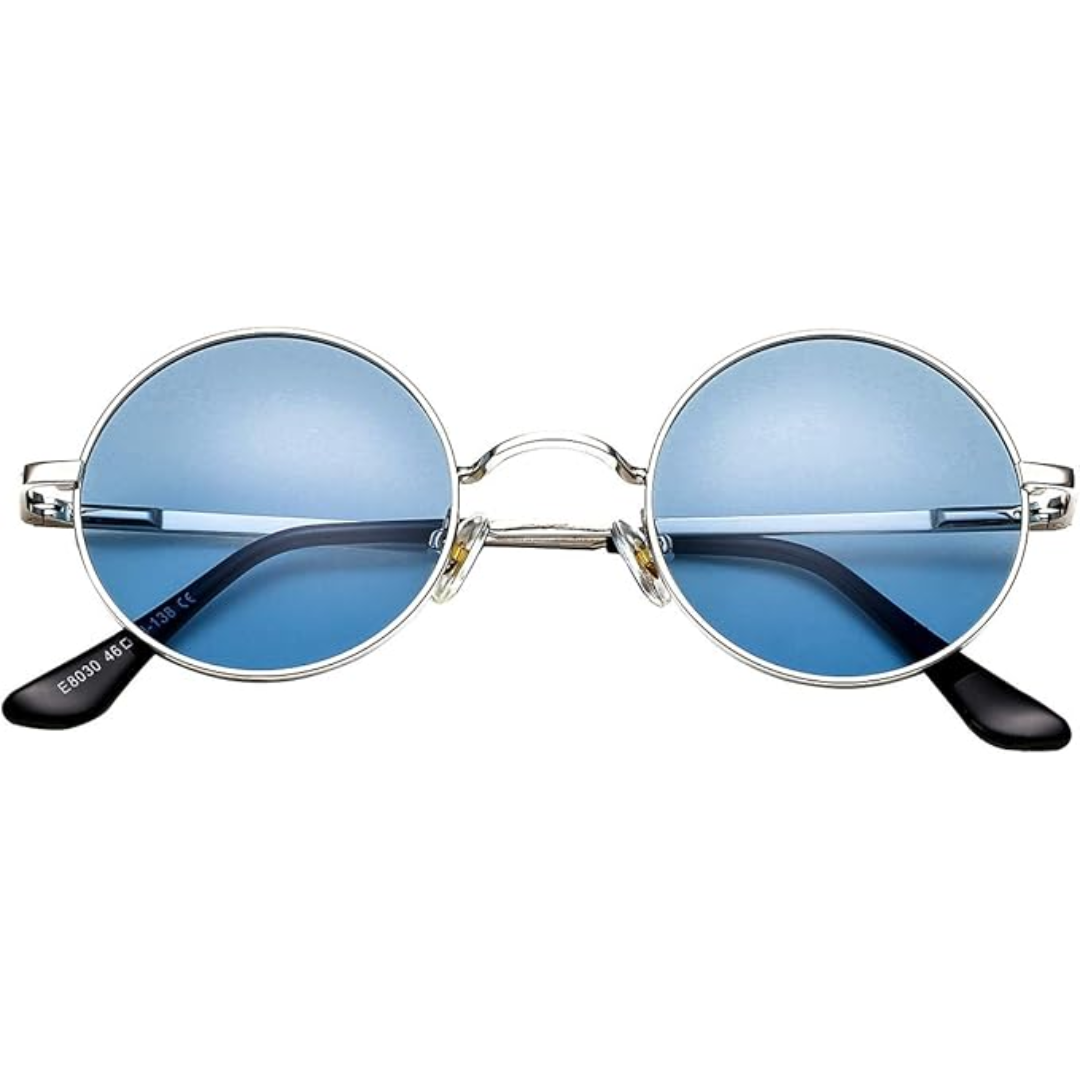 Retro Round Polarised Sunglasses - Lennon-Silver/bright blue-State of Style