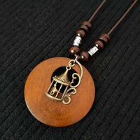 Retro Round Wooden Necklace | Unique Boho Style Jewellery-BIRD-State of Style