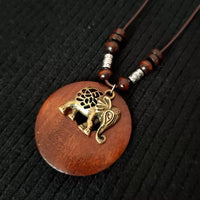 Retro Round Wooden Necklace | Unique Boho Style Jewellery-ELEPHANT-State of Style