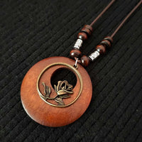Retro Round Wooden Necklace | Unique Boho Style Jewellery-ROSE-State of Style