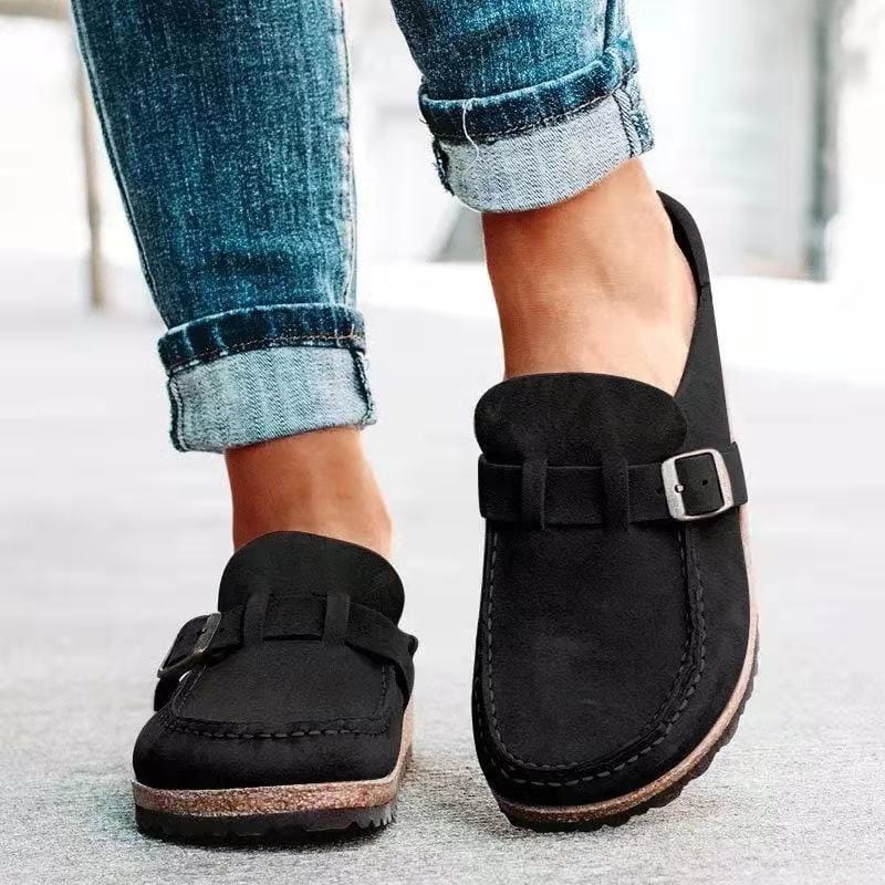 Retro Suede Slip-On Sandals with Orthopedic Comfort - Solenza-Black-4.5-State of Style