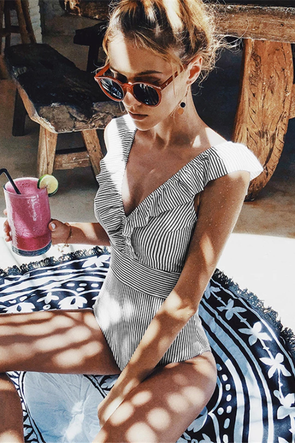 Retro Swimsuit with Print - Julia-Black-S-State of Style