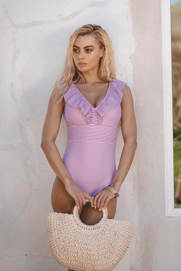 Retro Swimsuit with Print - Julia-Blue-S-State of Style