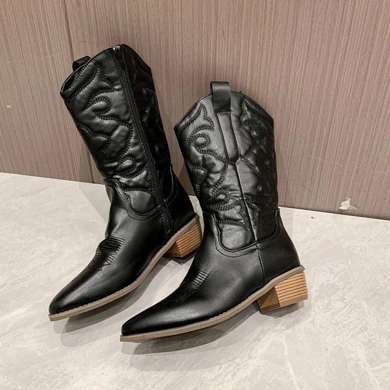 Retro Western Cowboy Boots for Women - Daisy-Black-5-State of Style