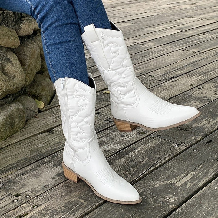 Retro Western Cowboy Ladies Boots - Daisy-White-3.5-State of Style