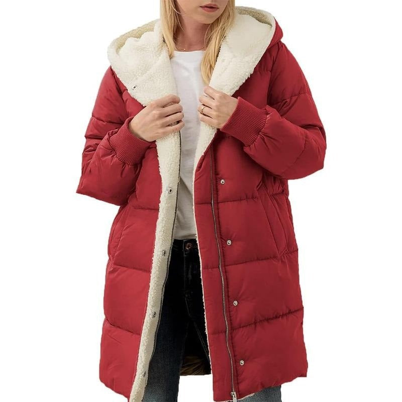 Reversible Cotton Women's Winter Coat with Hood – Nina-Red-S-State of Style