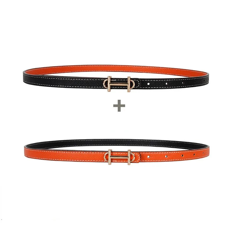 Reversible H-Buckle Leather Belt with Dual Colour Options-Black & Orange-State of Style