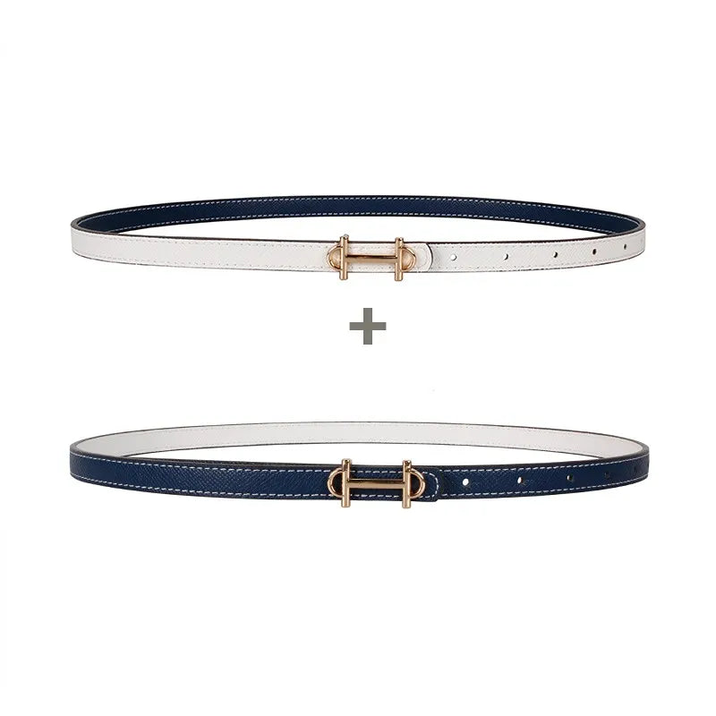 Reversible H-Buckle Leather Belt with Dual Colour Options-White & Deep Blue-State of Style