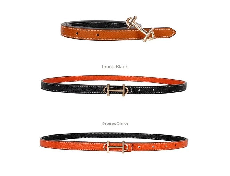 Reversible H-Buckle Leather Belt with Dual Colour Options-White & Deep Blue-State of Style