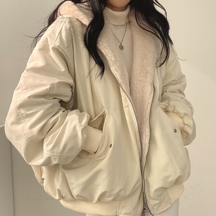 Reversible Ladies' Winter Coat with Hood - Isla-Beige-S-State of Style