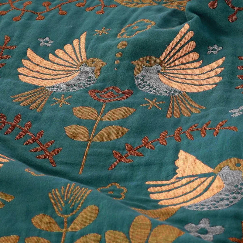 Reversible Scandinavian Bird Blanket - NordicNest-Turquoise-Beige-Full (150x200cm)-State of Style