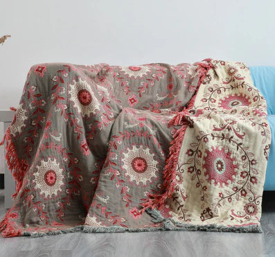 Reversible Scandinavian Bird Blanket - NordicNest-Turquoise-Beige-Full (150x200cm)-State of Style