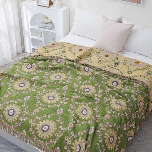 Reversible Scandinavian Bird Blanket - NordicNest-Turquoise-Beige-Full (150x200cm)-State of Style