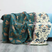 Reversible Scandinavian Bird Blanket - NordicNest-Turquoise-Beige-Full (150x200xm)-State of Style