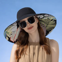 Reversible sun hat made of cotton with a wide brim (56–60 cm) – Liora-Black (double-sided)-State of Style