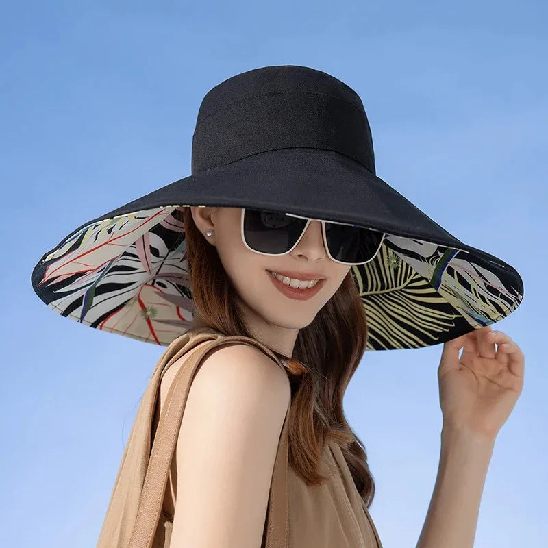 Reversible sun hat made of cotton with a wide brim (56–60 cm) – Liora-Pink (double-sided)-State of Style