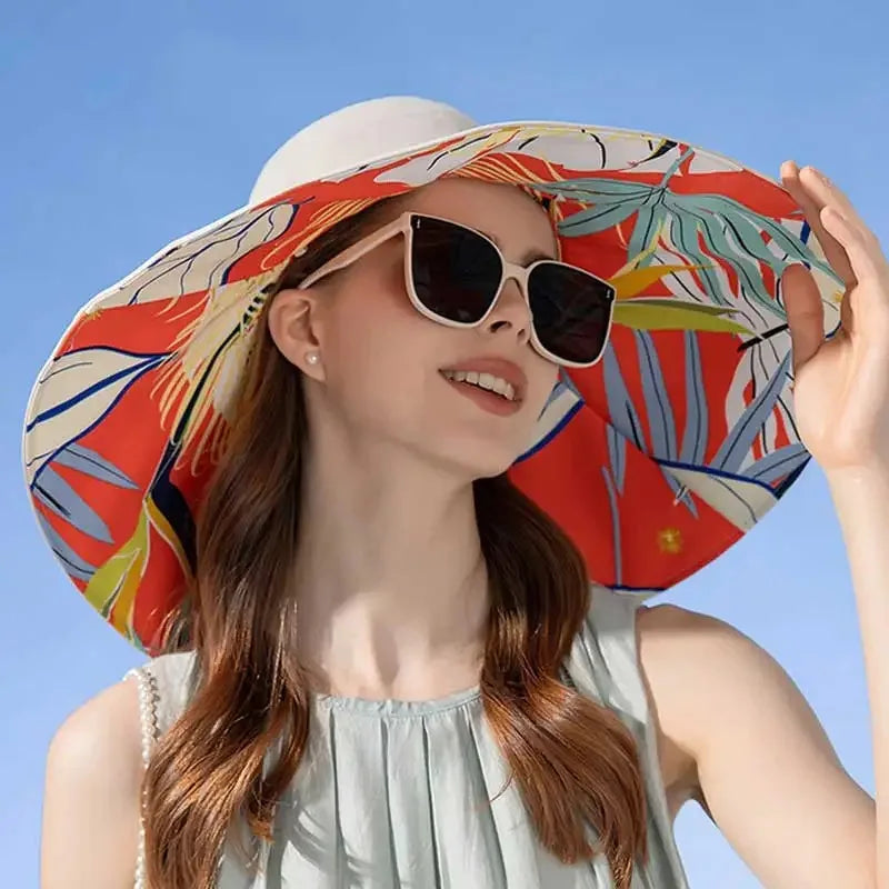 Reversible sun hat made of cotton with a wide brim (56–60 cm) – Liora-Pink (double-sided)-State of Style