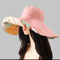 Reversible sun hat made of cotton with a wide brim (56–60 cm) – Liora-Pink (double-sided)-State of Style