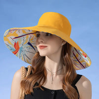 Reversible sun hat made of cotton with a wide brim (56–60 cm) – Liora-Yellow (double-sided)-State of Style