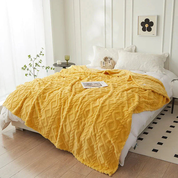 Reversible Thick Lambswool Blanket - CozyLuxe-Yellow-70x100cm-State of Style