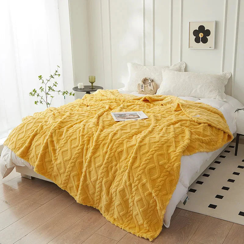 Reversible Thick Lambswool Blanket - CozyLuxe-Yellow-70x100cm-State of Style