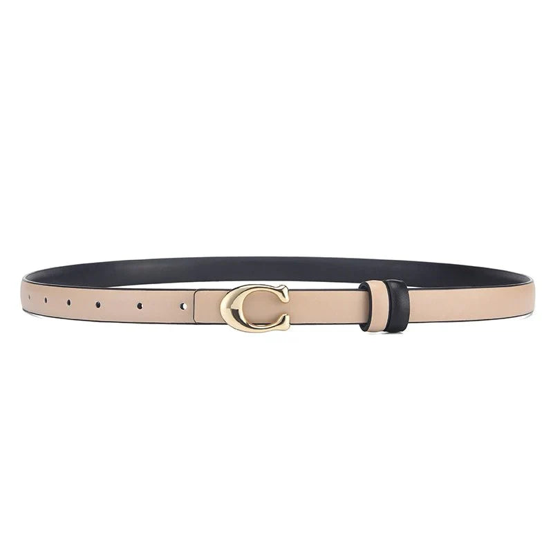 Reversible Thin C-Buckle Belt-Beige-State of Style