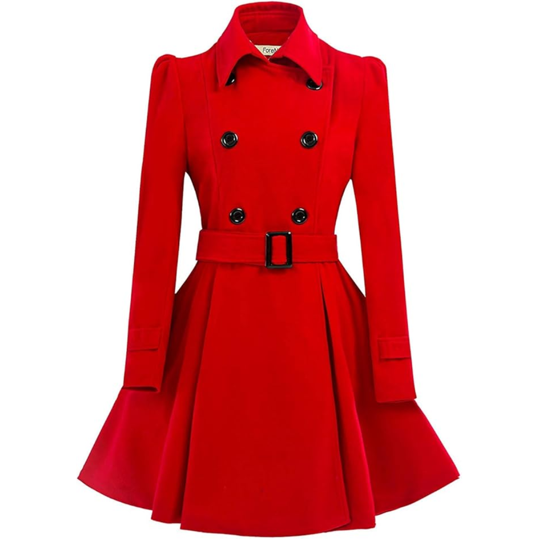 Reversible Wool Peacoat with Belt - Patty-Red-S-State of Style