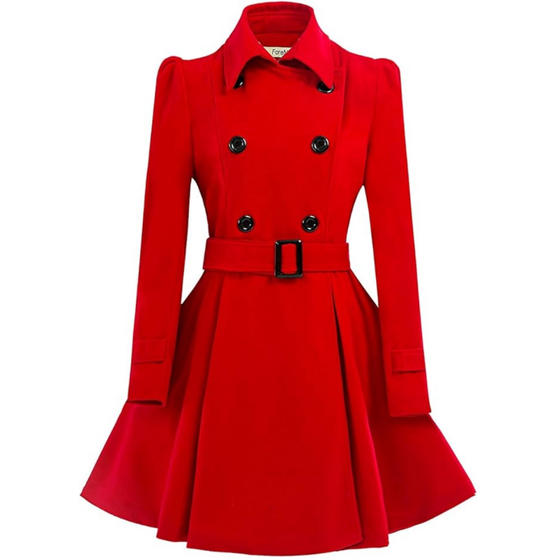 Reversible Wool Peacoat with Belt - Patty-Red-S-State of Style