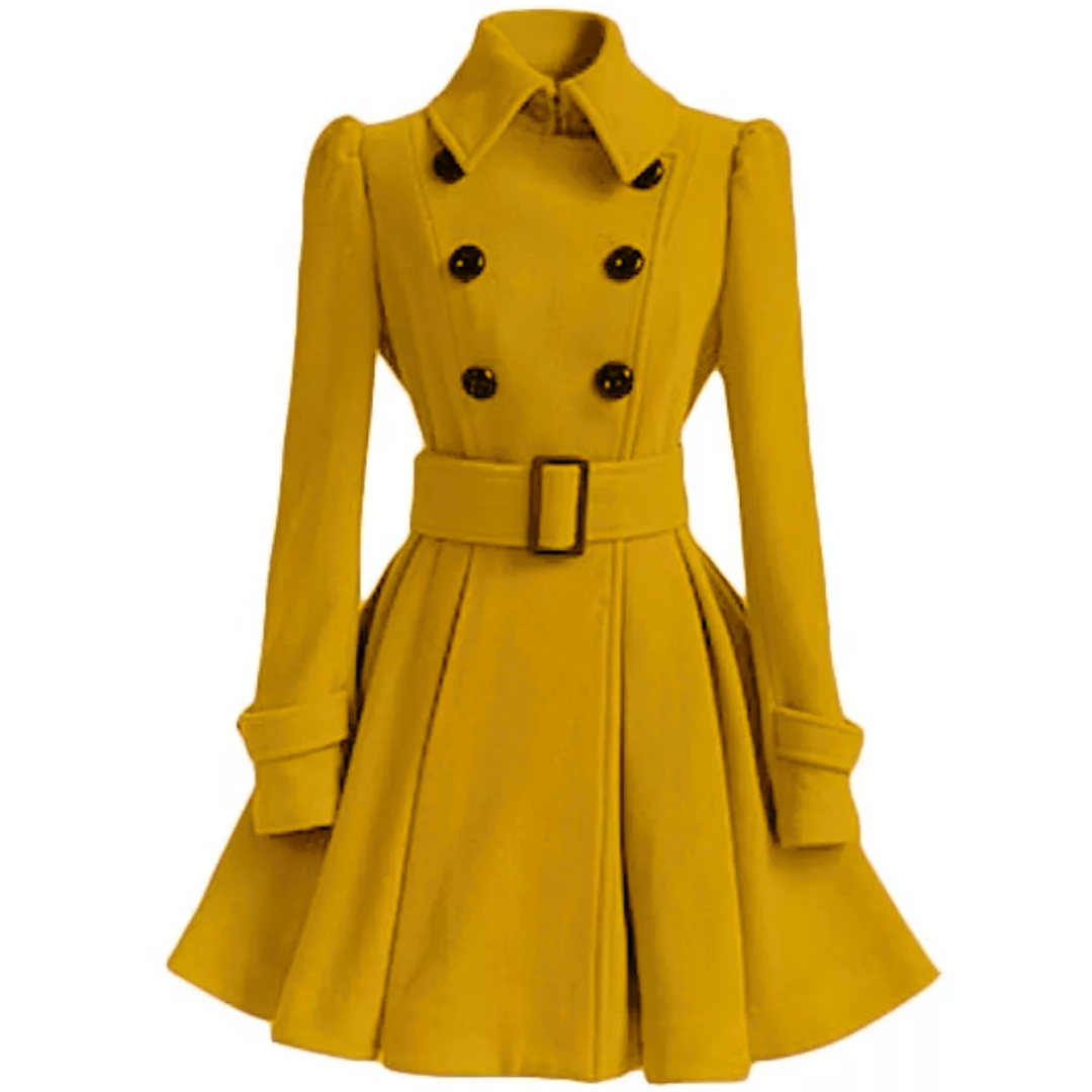 Reversible Wool Peacoat with Belt - Patty-Yellow-S-State of Style