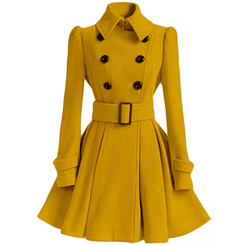 Reversible Wool Peacoat with Belt - Patty-Yellow-S-State of Style