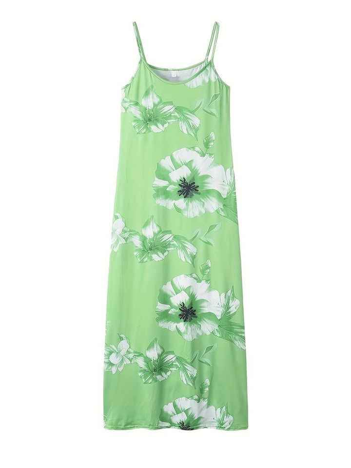 Rhea Slim Maxi Dress with Floral Pattern-Green-S-State of Style