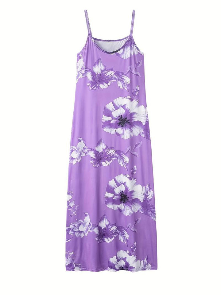 Rhea Slim Maxi Dress with Floral Pattern-Purple-S-State of Style