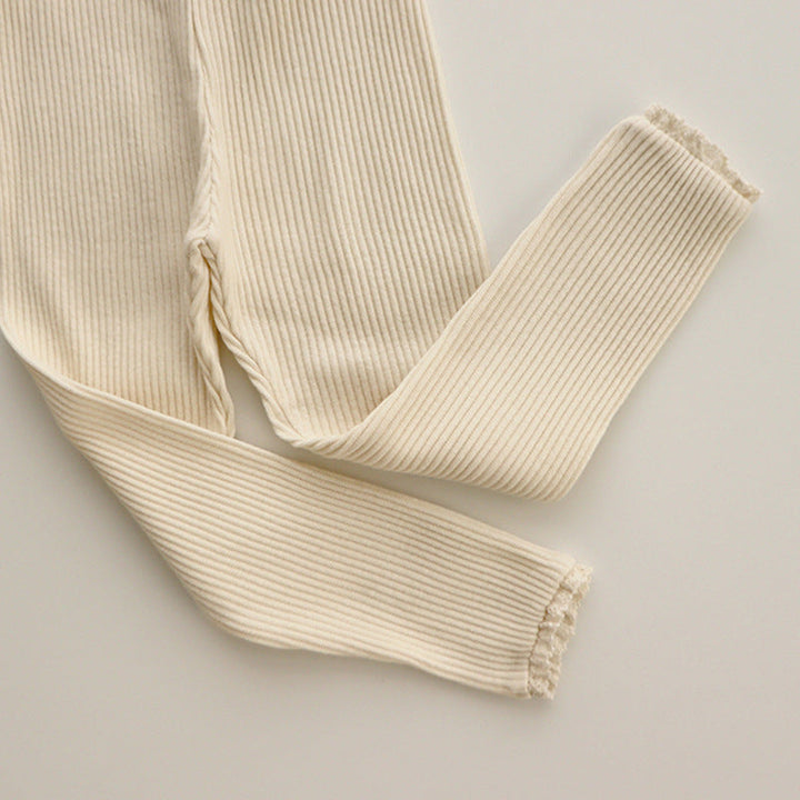 Ribbed Baby Leggings with Lace for Girls-Beige-0-6 months-State of Style