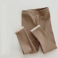 Ribbed Baby Leggings with Lace for Girls-Khaki-0-6 months-State of Style