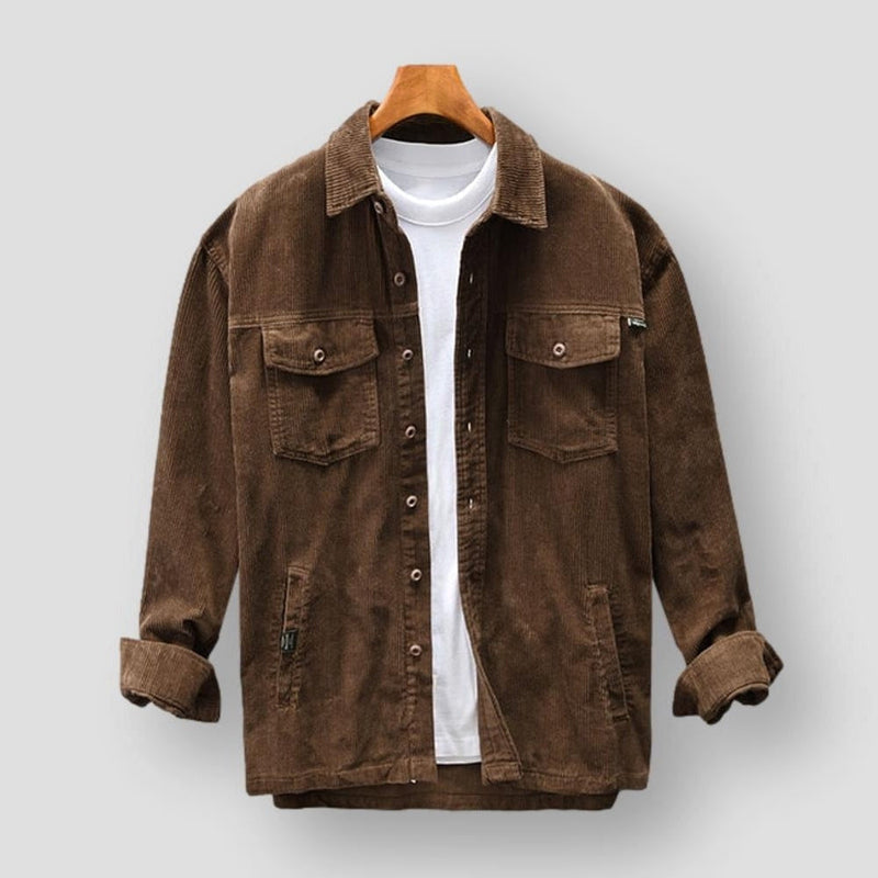 Ribbed Corduroy Men's Shirt - David-Brown-S-State of Style
