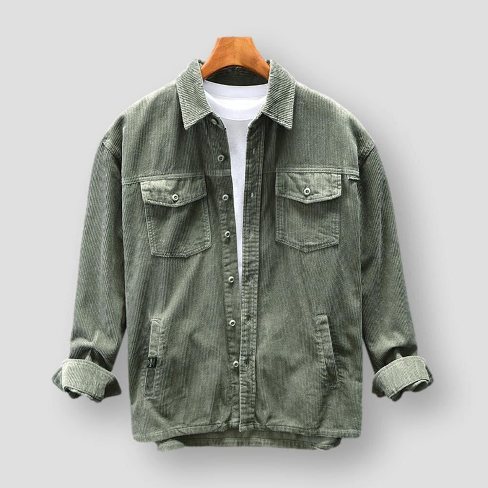 Ribbed Corduroy Men's Shirt - David-Green-S-State of Style