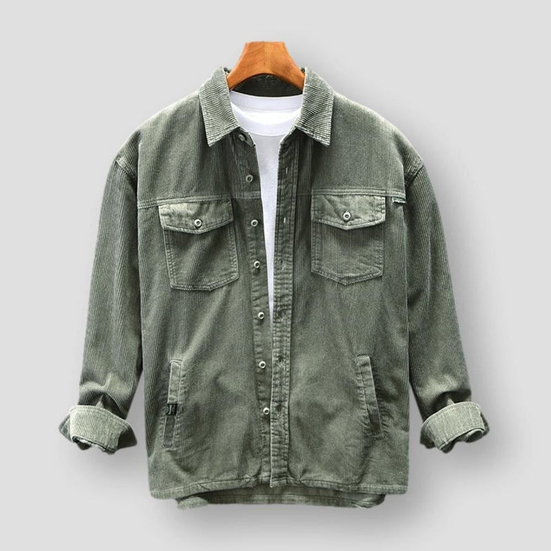 Ribbed Corduroy Men's Shirt - David-Green-S-State of Style