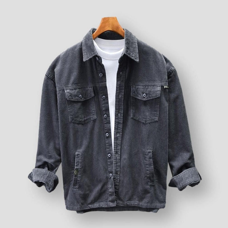 Ribbed Corduroy Men's Shirt - David-Grey-S-State of Style
