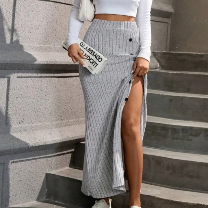 Ribbed Maxi Skirt – Selina-Gray-XS-State of Style