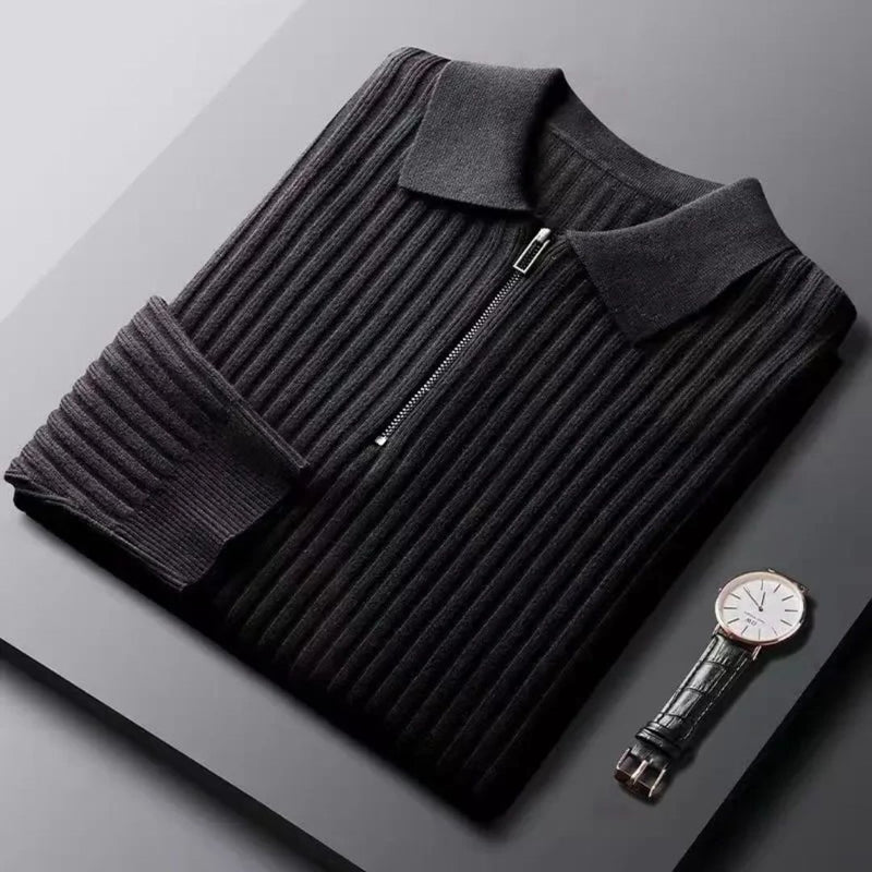Ribbed Zip Sweater | Casual and Warm Men's Knitwear-Black-S-State of Style